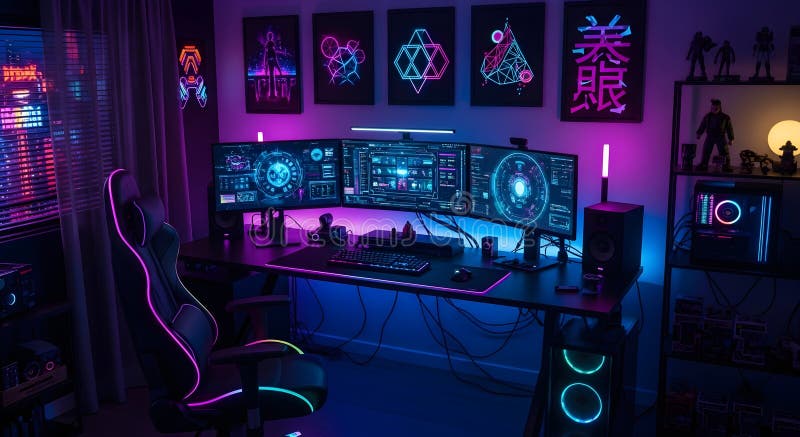 Gaming setup with RGB neon